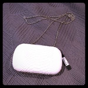 Faux white snake skin clutch